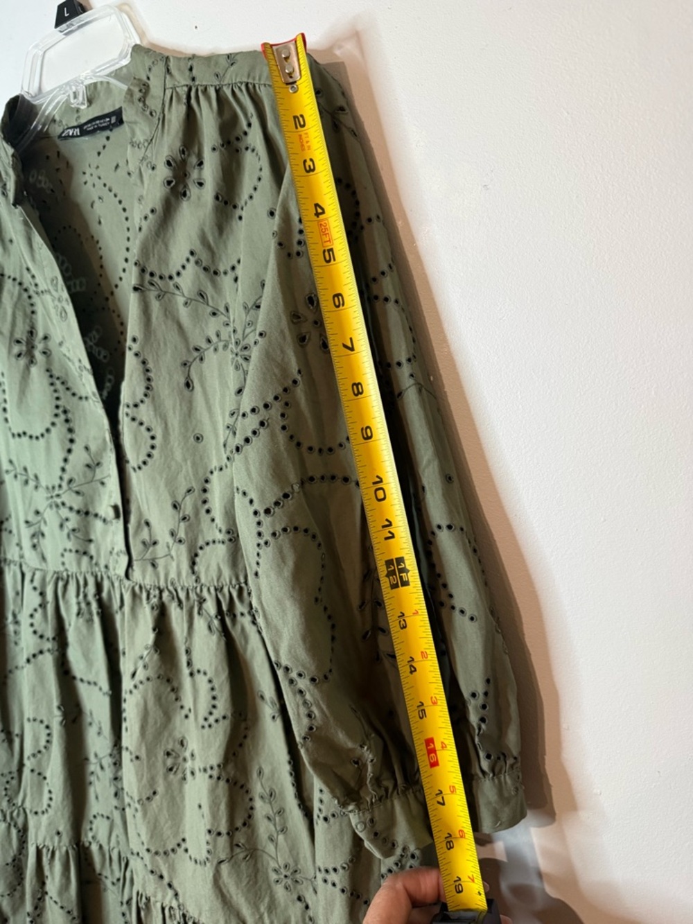 ZARA Olive Eyelet Tiered Mini Dress - Picture 9 of 9